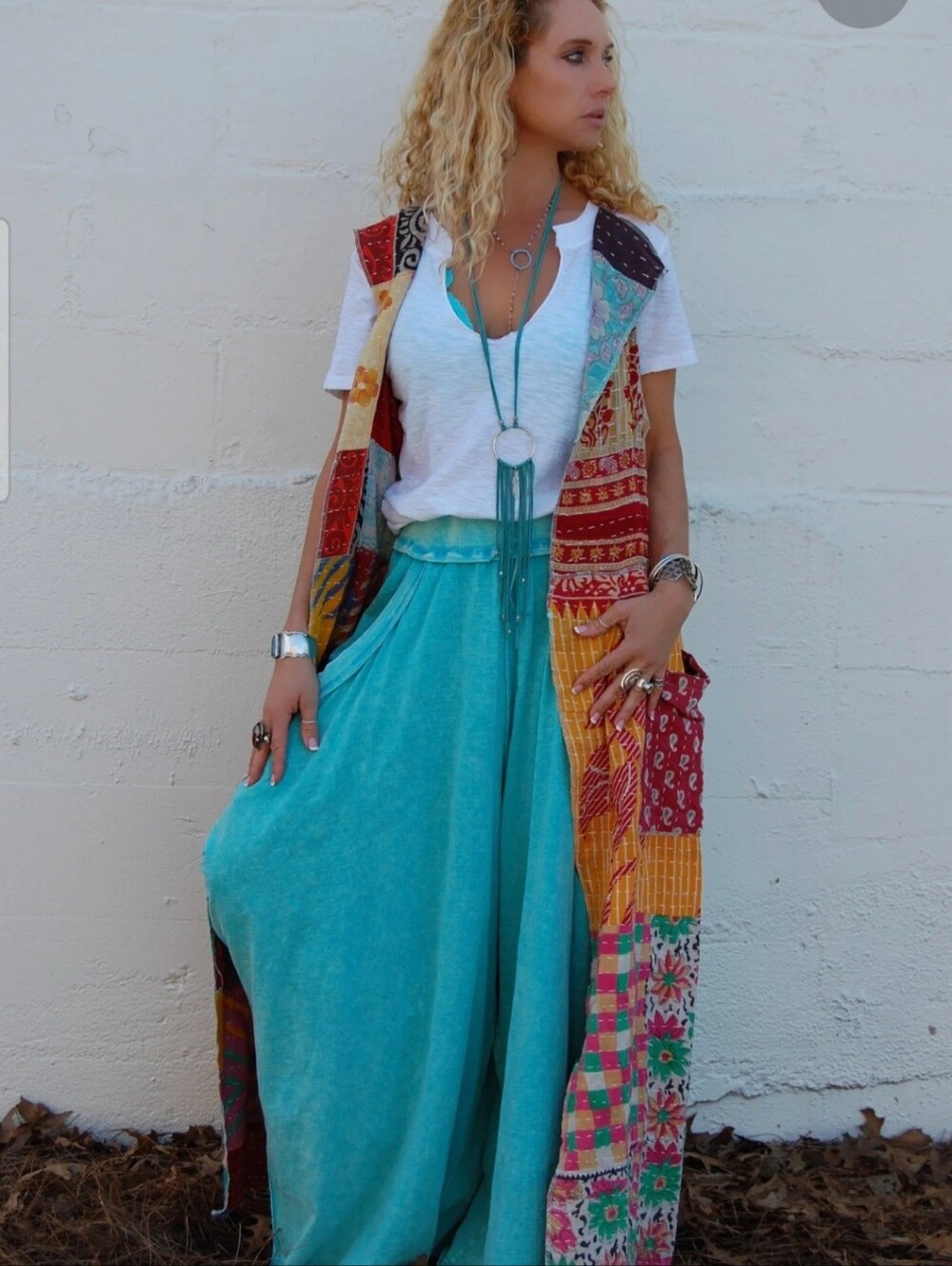 Kathmandu Kantha Patchwork Hooded Vest Maxi Jacket